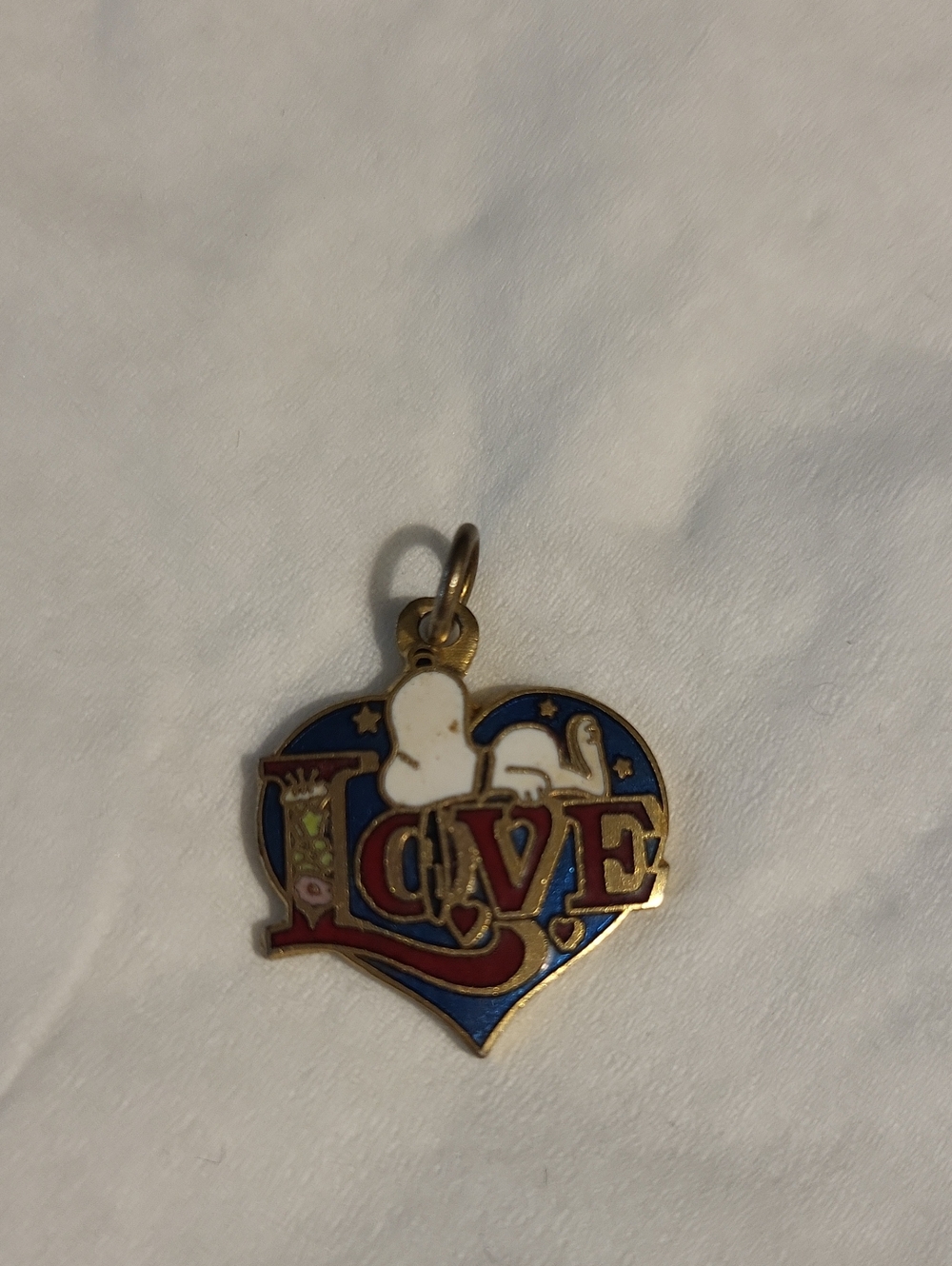 Vintage 1958 Love Heart Snoopy Enamel Charm Pendant in Blue, Red & White